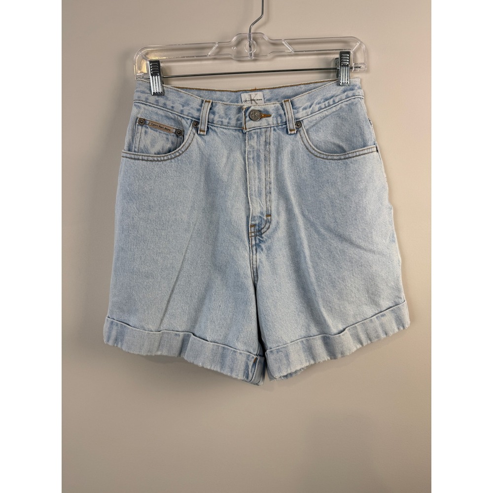 Vintage Calvin Klein Jean Shorts Light Wash Cuffed Distressed Cotton Size 8